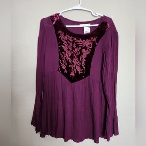 NWT Boho Velvet Purple Babydoll Tunic Top Size Small